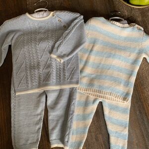 Cozy Knit Baby Outfits in Blue and Cream